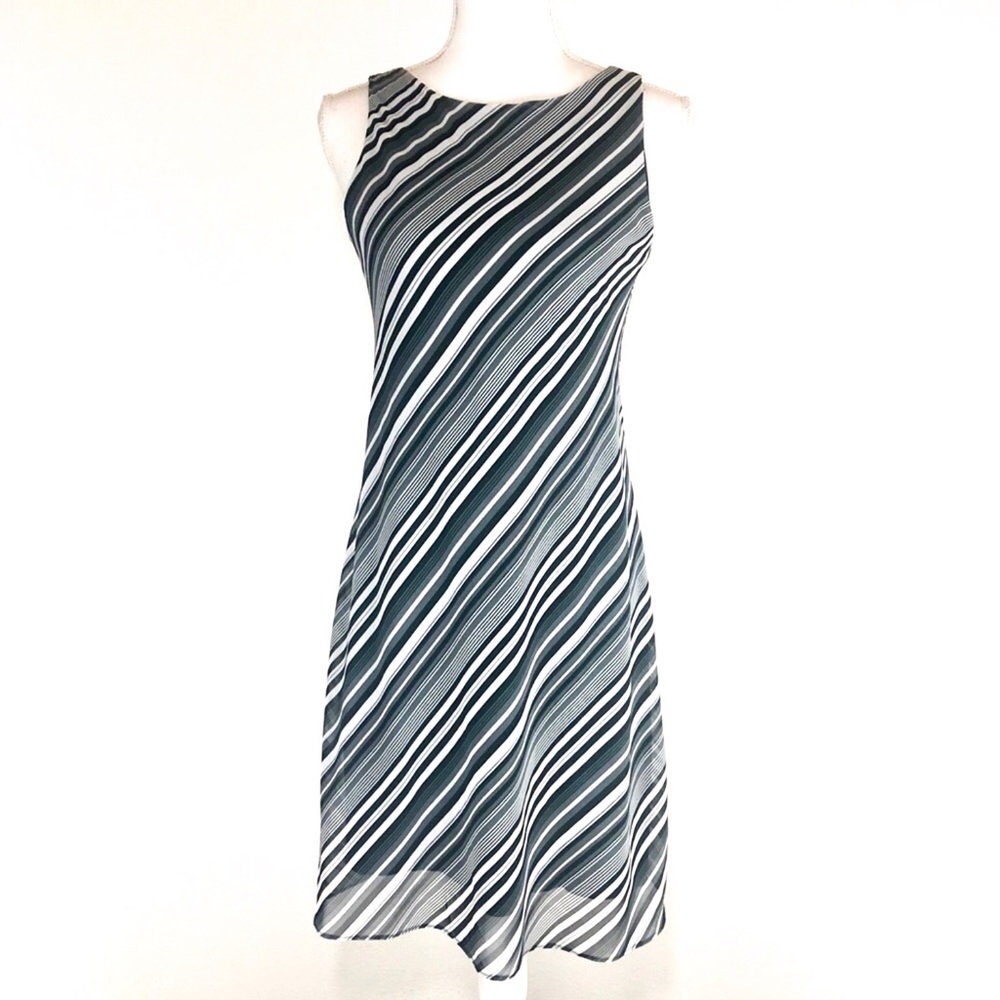 Alyn Paige Black/Grey Striped Sleeveless Dress